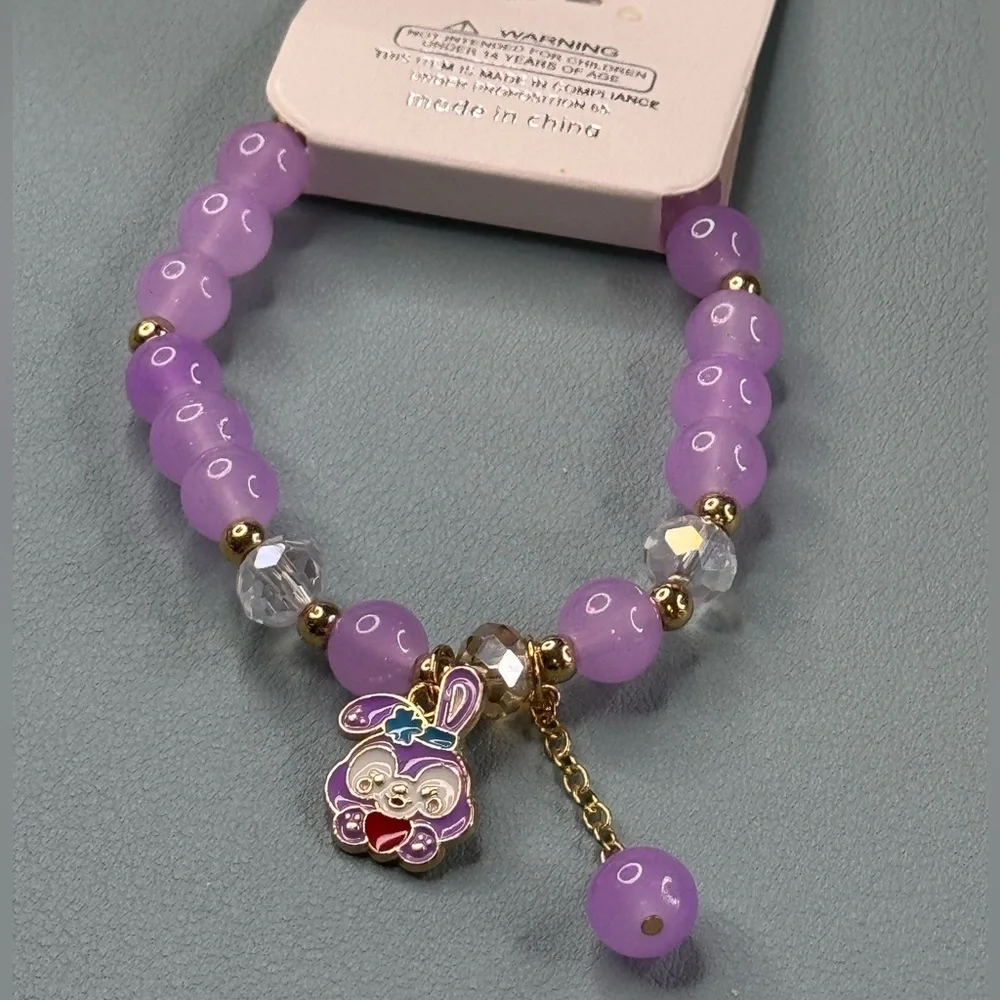 Mint Purple and Gold Jewelry Bracelet with Elegant Charms